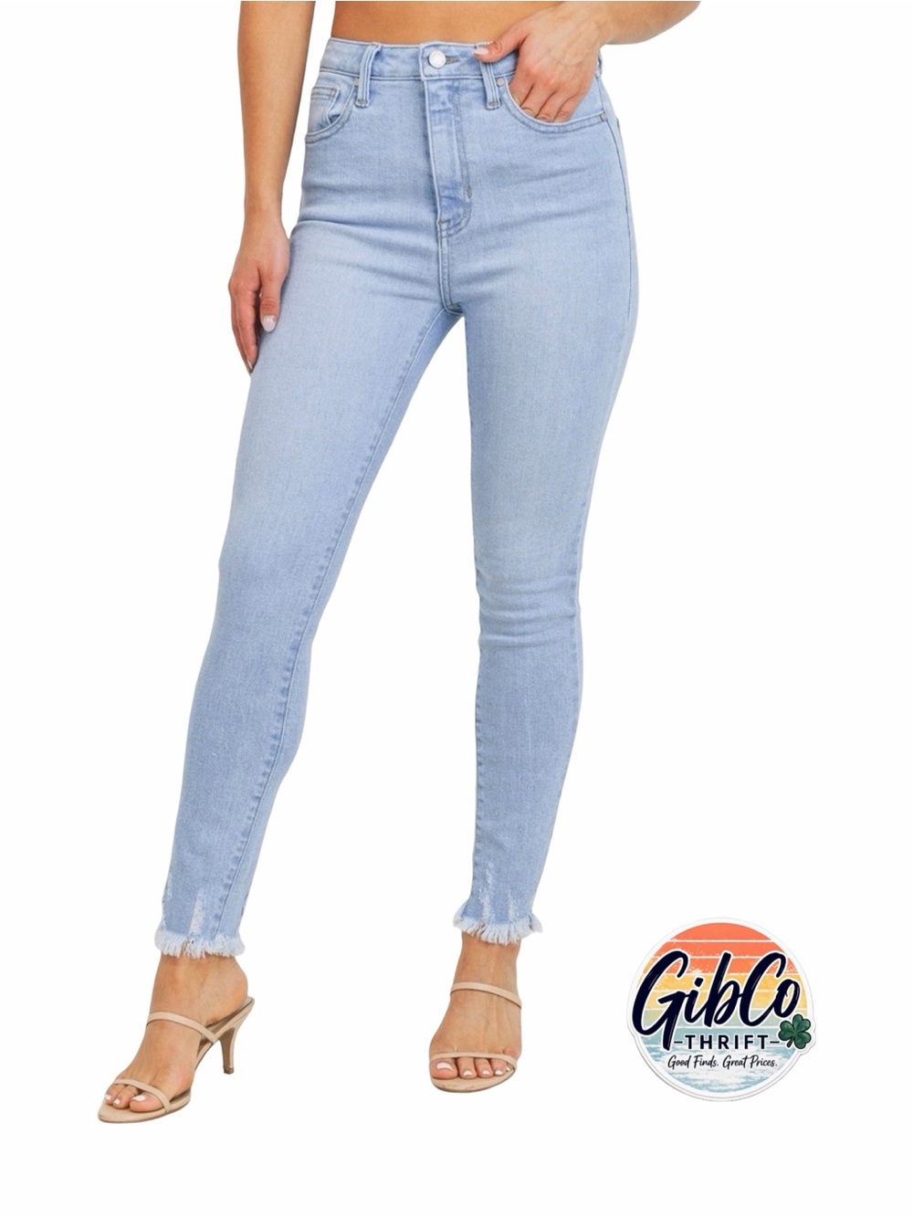Just Black Denim - Size 31 -  High-Rise Fray Skinny - Light Blue Wash Jeans